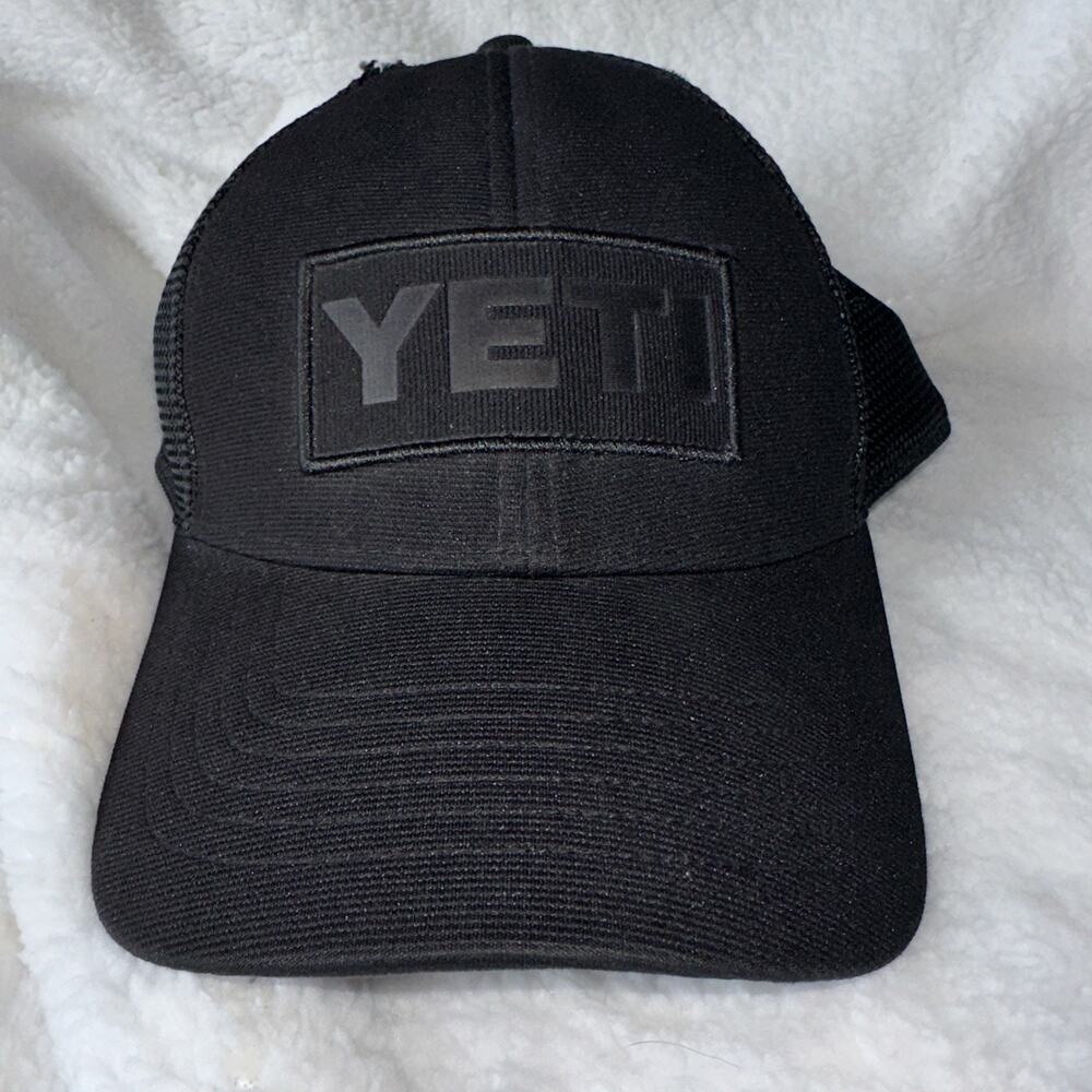 YETI Black on Black Trucker Hat Adjustable Mesh Back One Size (Minor Flaw)